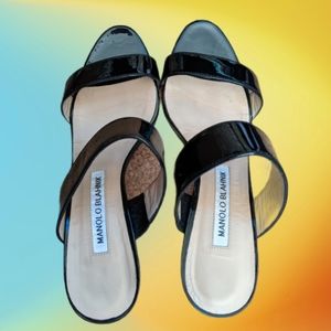MANOLO BLAHNIK double strap patent heels